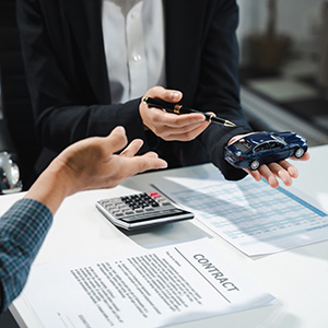 male signing car insurance document or lease. Writing signature on contract or agreement. Buying or selling new or guarantee.